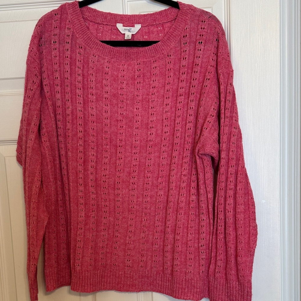 Terra and Sky Hot‎ Pink Pointelle Sweater. size OX